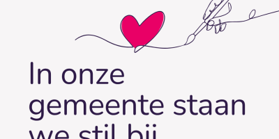 Een hand met een penseel schildert een golvende lijn met een rood hart erin. Daaronder staat: "In onze gemeente staan wij stil bij IDAHOBIT."